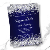 Silver Glitter Navy Blue Ombre Fancy Monogram Kaart