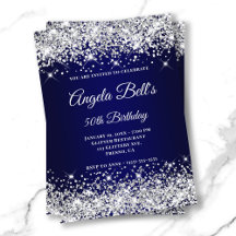 Silver Glitter Navy Blue Ombre Fancy Monogram