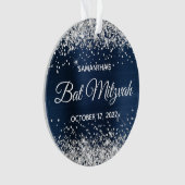 Silver Glitter Navy Blue Ombre Folie Bat Mitzvah Ornament (voorkant)