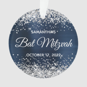 Silver Glitter Navy Blue Ombre Folie Bat Mitzvah Ornament