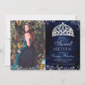 Silver glitter navy blue phototiara Sweet 16 Kaart (Voorkant)