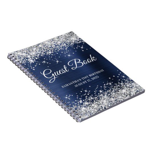 Silver Glitter Navy Folie 21st Birthday Guestbook Notitieboek (Rechterzijde)