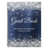Silver Glitter Navy Folie 21st Birthday Guestbook Notitieboek (Voorkant)