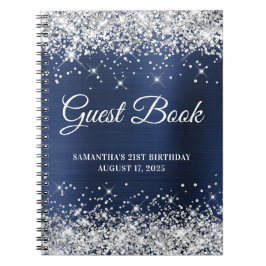 Silver Glitter Navy Folie 21st Birthday Guestbook Notitieboek