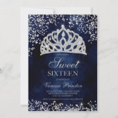 Silver glitter navy foto sparkles tiara Sweet 16 Kaart (Voorkant)