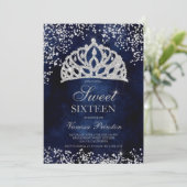 Silver glitter navy foto sparkles tiara Sweet 16 Kaart (Staand voorkant)