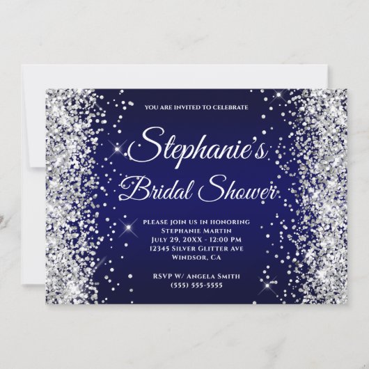 Silver Glitter Navy Gradient Fancy Monogram Kaart (Voorkant)