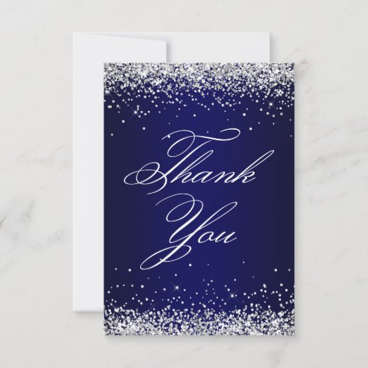 Silver Glitter Navy Ombre Elegant 40e verjaardag Bedankkaart (Voorkant)