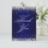 Silver Glitter Navy Ombre Elegant 40e verjaardag Bedankkaart (Staand voorkant)