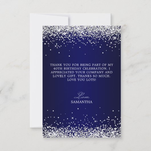 Silver Glitter Navy Ombre Elegant 40e verjaardag Bedankkaart (Achterkant)