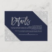 Silver glitter navy script trouwrichting informatiekaartje (Voorkant)
