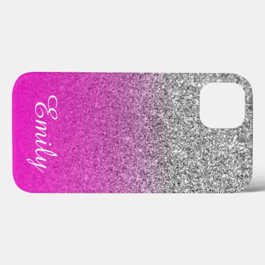 Silver Glitter Neon Pink Ombre Persoonlijk Case-Mate iPhone Case (Achterkant (horizontaal))