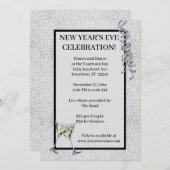 Silver Glitter New Year's Eve Party Kaart (Voorkant / Achterkant)