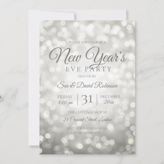Silver Glitter New Years Eve Party Lights Kaart (Voorkant)