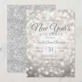 Silver Glitter New Years Eve Party Lights Kaart