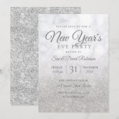 Silver Glitter New Years Eve Party Marble Kaart (Voorkant / Achterkant)