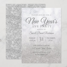 Silver Glitter New Years Eve Party Marble Kaart