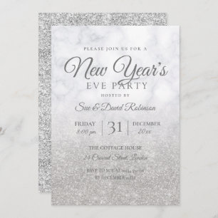 Silver Glitter New Years Eve Party Marble Kaart