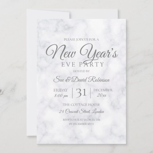 Silver Glitter New Years Eve Party Marble Kaart (Voorkant)