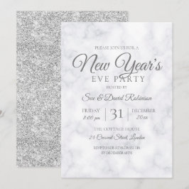 Silver Glitter New Years Eve Party Marble Kaart