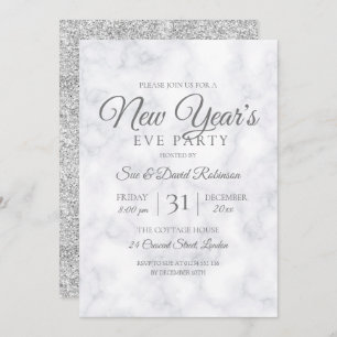 Silver Glitter New Years Eve Party Marble Kaart