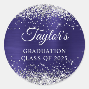 Silver Glitter Nieuw Donkerblauw Folie Afstuderen Ronde Sticker