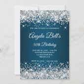 Silver Glitter Ocean Blue Ombre Fancy Monogram Kaart (Voorkant)
