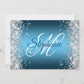 Silver Glitter Ocean Sky Blue Ombre Fancy Monogram Kaart (Achterkant)