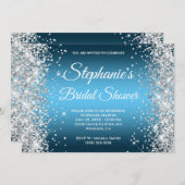 Silver Glitter Ocean Sky Blue Ombre Fancy Monogram Kaart (Voorkant / Achterkant)