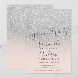 Silver glitter ombre blush roze script verloving kaart