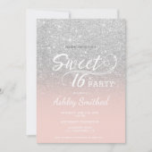 Silver glitter ombre blush roze Sweet 16 Kaart (Voorkant)