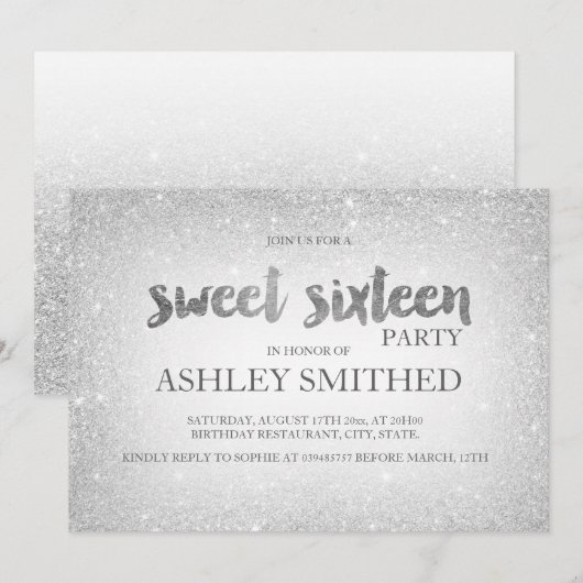 Silver glitter ombre chic modern Sweet 16 Kaart (Voorkant / Achterkant)