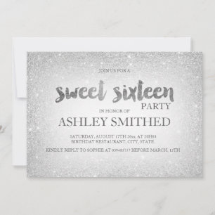 Silver glitter ombre chic modern Sweet 16 Kaart