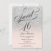 Silver glitter ombre chic script roze Sweet 16 Kaart (Voorkant)