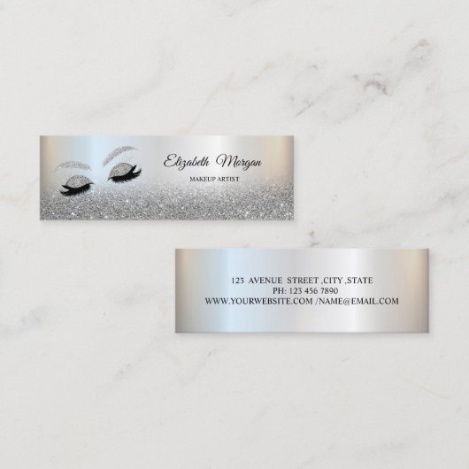 Silver Glitter Ombre Elegant Faux Lashes Mini Visitekaartje (Voorkant / Achterkant)