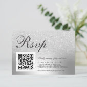 Silver glitter ombre folie RSVP Qr code bruiloft (Staand voorkant)