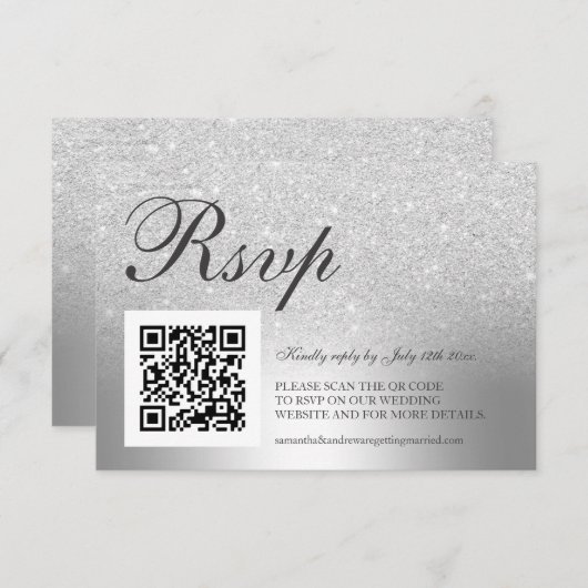 Silver glitter ombre folie RSVP Qr code bruiloft (Voorkant / Achterkant)