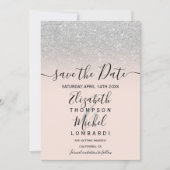 Silver glitter ombre het manuscript blauw sparen d save the date (Voorkant)