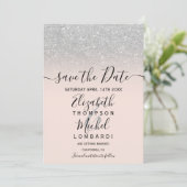 Silver glitter ombre het manuscript blauw sparen d save the date (Staand voorkant)