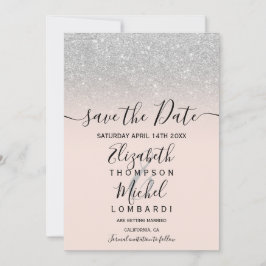 Silver glitter ombre het manuscript blauw sparen d save the date