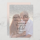 Silver glitter ombre het manuscriptfoto sparen de  save the date (Voorkant / Achterkant)