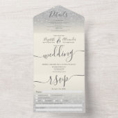 Silver glitter ombre iory script bruiloft all in one uitnodiging (Binnen)