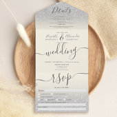 Silver glitter ombre iory script bruiloft all in one uitnodiging