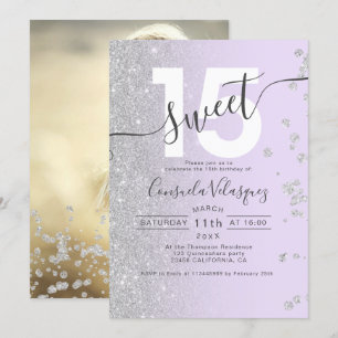Silver glitter ombre lavender Quinceanera foto in Kaart
