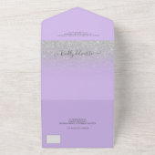 Silver glitter ombre lavender script bruiloft all in one uitnodiging (Buitenkant)