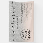Silver glitter ombre logo blush roze We zijn open Spandoek (Verticaal)