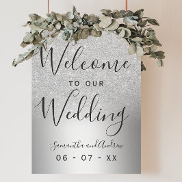 Silver glitter ombre metallic bruiloft welkom poster