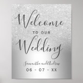 Silver glitter ombre metallic bruiloft welkom poster (Voorkant)