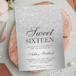 Silver glitter ombre metallic chic Sweet 16 Kaart<br><div class="desc">Een stijlvol en luxueus zilveren glitter ombre metallic folie met elegante kalligrafie voor een Sweet 16 verjaardagsfeestuitnodiging.</div>