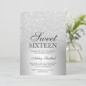 Silver glitter ombre metallic chic Sweet 16 Kaart (Staand voorkant)